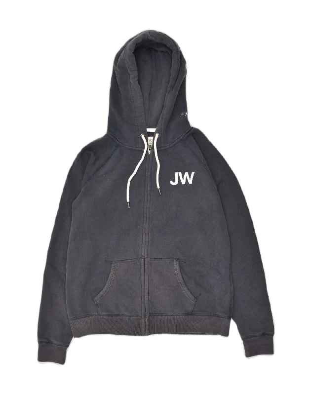 JACK WILLS Womens Zip Hoodie Sweater UK 14 Large Navy Blue Cotton Bright Pastel Dark