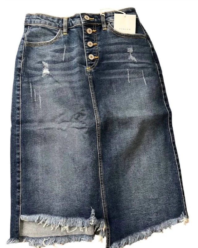 Denim Midi Skirt In Blue chiffon skirt airy
