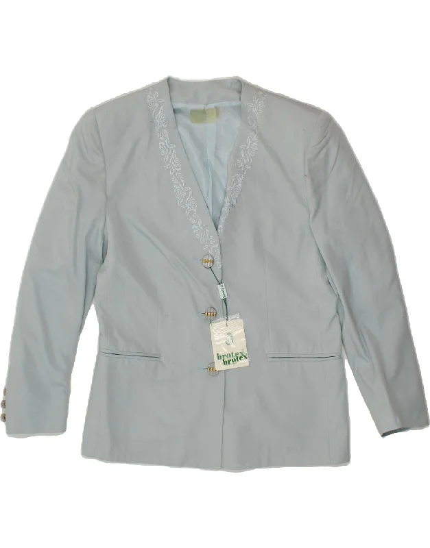 VINTAGE Womens 3 Button Blazer Jacket UK 14 Medium Blue Floral Notch Collar Jacket Peter Pan Collar Jacket Cowl Neck Jacket