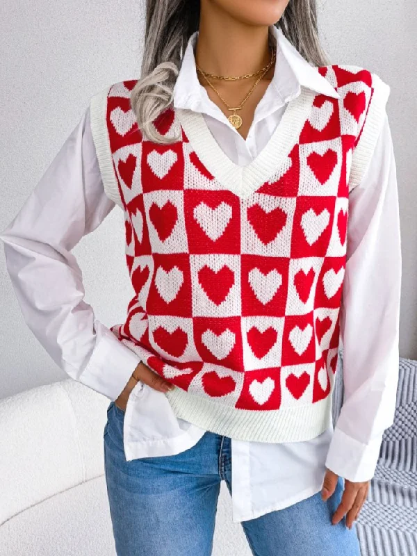 Heart V-Neck Sweater Vest Graphic Sweater Embroidered Appliqued