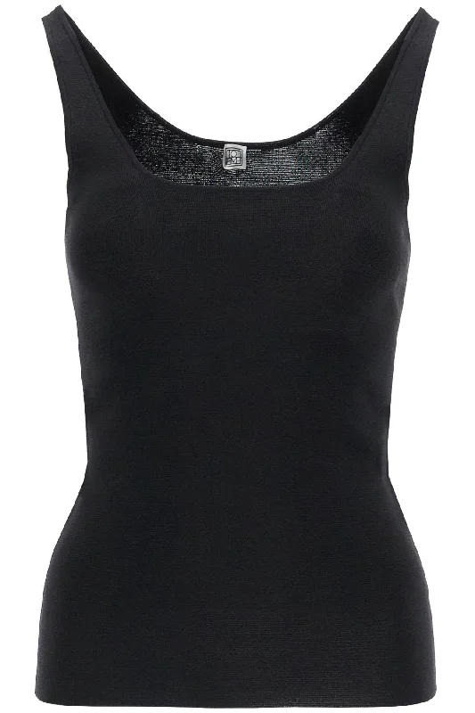 'compact Knit Tank Top'  - Black ribbed tank top