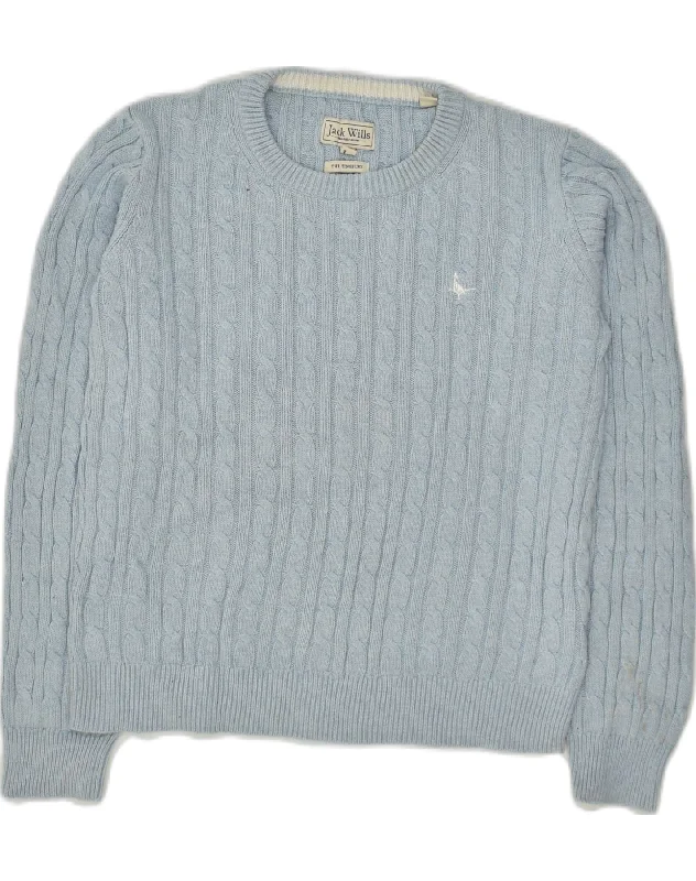 JACK WILLS Womens Crew Neck Jumper Sweater UK 10 Small  Blue Cotton Cotton Fabric Linen Fabric Terry Fabric