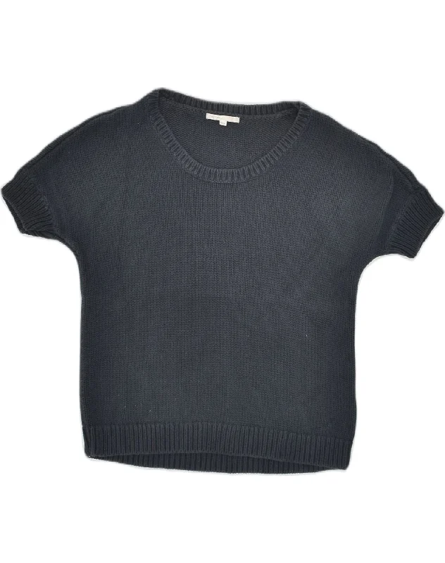 GAP Womens Short Sleeve Boat Neck Jumper Sweater UK 10 Small Black Cotton Fleece Fabric Down Fabric Feather Fabric
