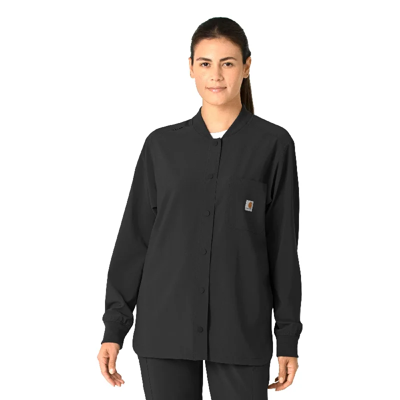Carhartt Force Cross-Flex Women's Shirt Jacket - Black Herringbone Jacket Checkered Jacket Solid Jacket