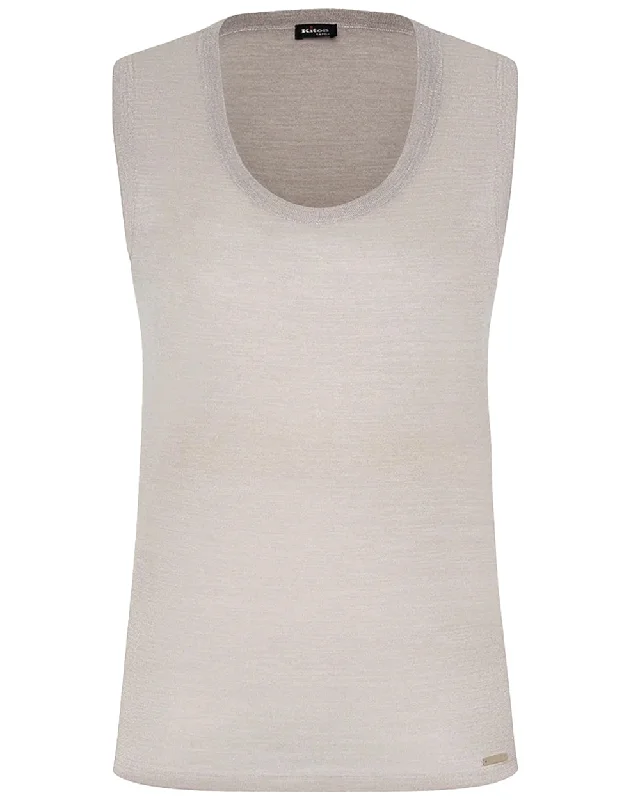 Beige Metallic Sleeveless Tank lounge tank top