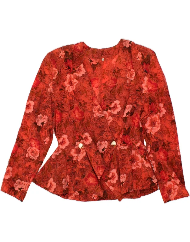 VINTAGE Womens Double Breasted Blazer Jacket IT 50 XL Red Floral Silk Tailored Jacket Straight Jacket A-Line Jacket