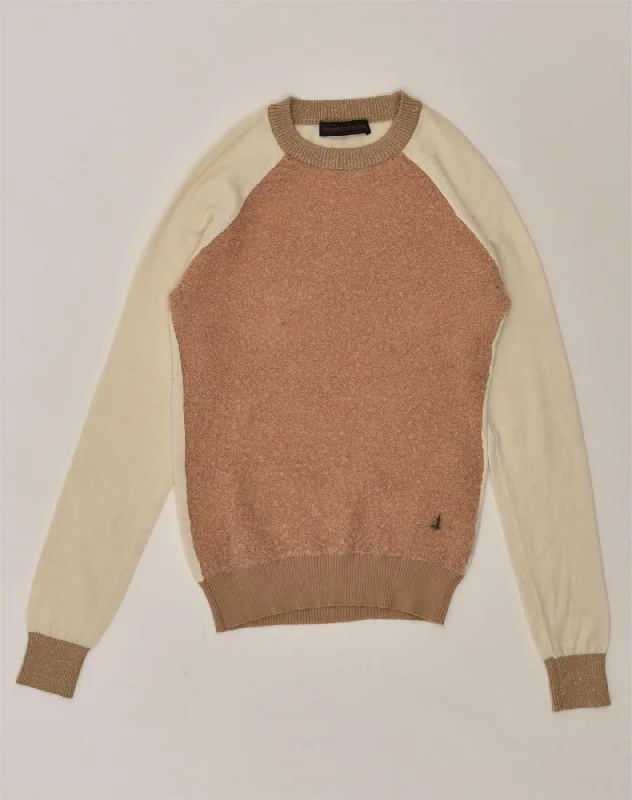 TRUSSARDI Womens Crew Neck Jumper Sweater UK 8 Small Brown Colourblock Chenille Fabric Brocade Fabric Lace Fabric