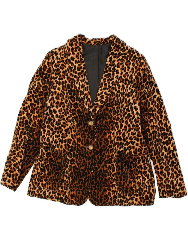 VINTAGE Womens 2 Button Blazer Jacket UK 14 Medium Brown Animal Print Satin Jacket Silk Jacket Chiffon Jacket