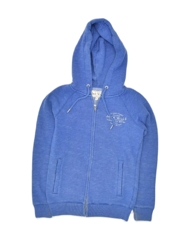 JACK WILLS Womens Zip Hoodie Sweater UK 8 Small Blue Cotton Seamless Knitted Crochet