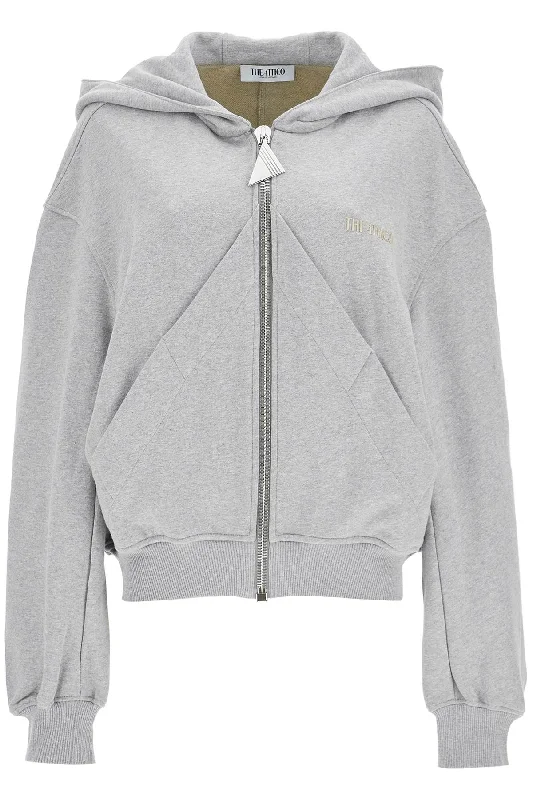 The Attico Women's / Melange Loose Hoodie With Zip Hoodie with Frayed Bohemian Relaxed