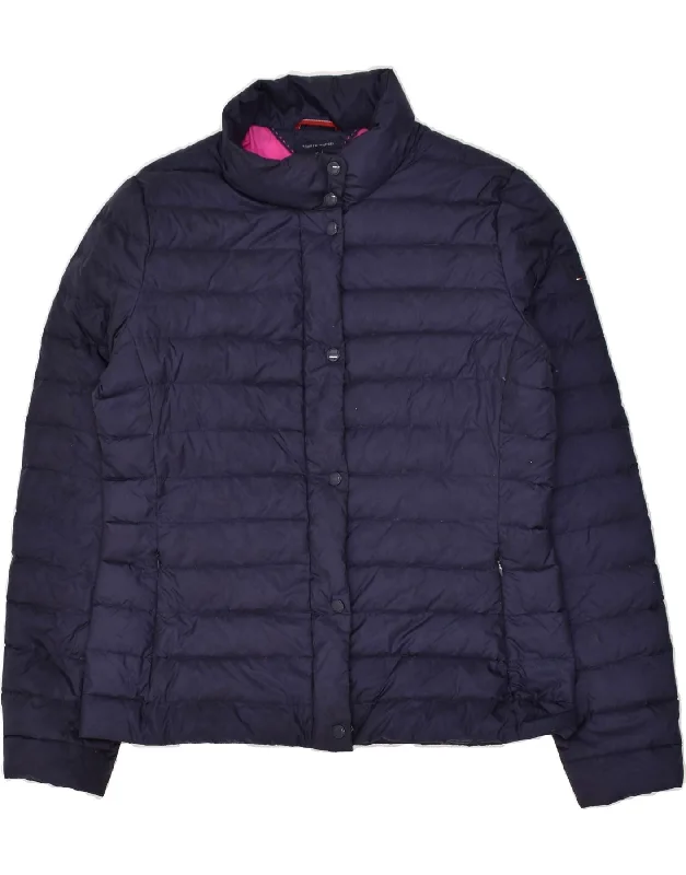 TOMMY HILFIGER Womens Padded Jacket UK 12 Medium Navy Blue Nylon Wool Jacket Cashmere Jacket Tweed Jacket