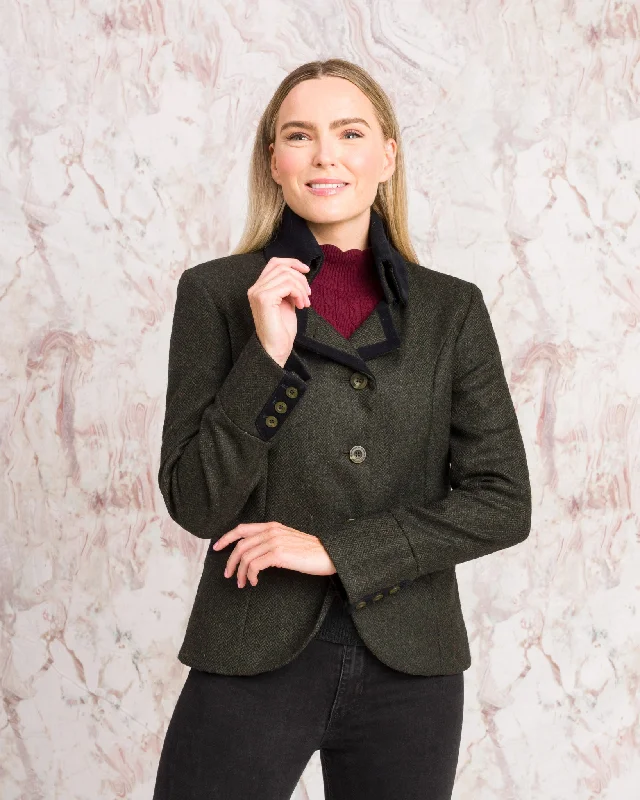 Emer Tweed Jacket - Green Herringbone Denim Jacket Leather Jacket Suede Jacket