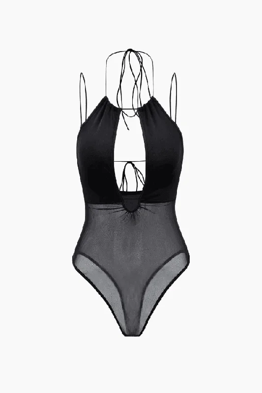 Sheer Mesh Strappy Cut Out Bodysuit Comfortable Bodysuit for Sleep