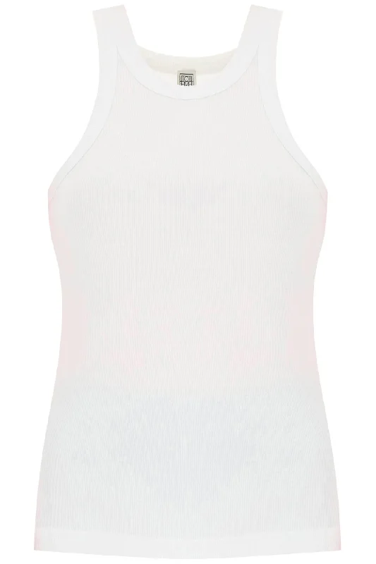 Curved Rib Tank Top  - White fitted tank top