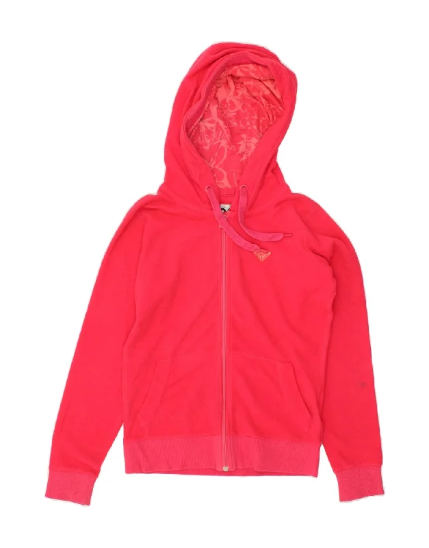 ROXY Womens Hooded Fleece Jacket UK 10 Small Pink Polyester Embroidered Jacket Appliqued Jacket Beaded Jacket