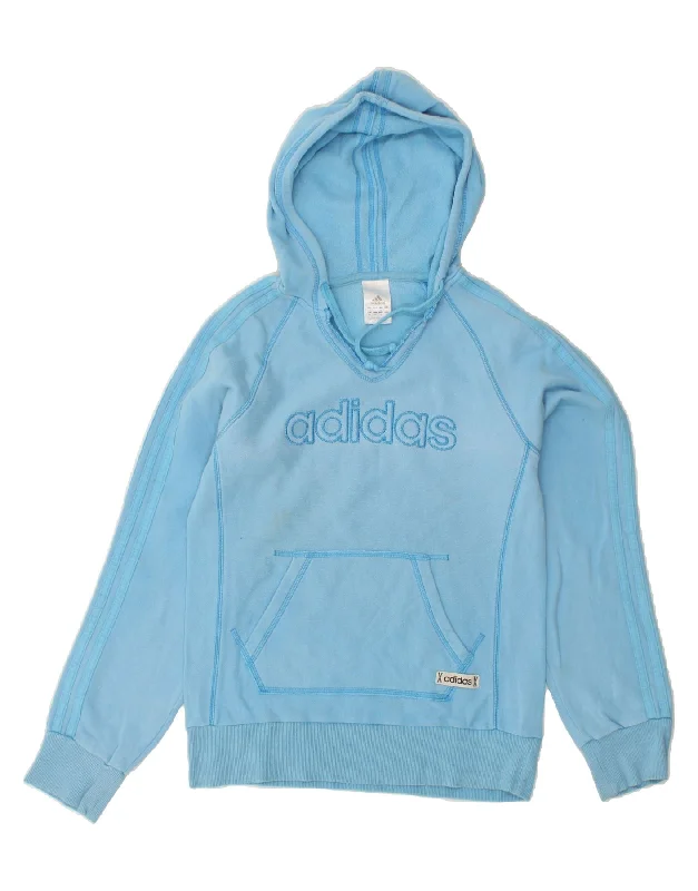 ADIDAS Womens Graphic Hoodie Jumper UK 10 Small  Blue Cotton