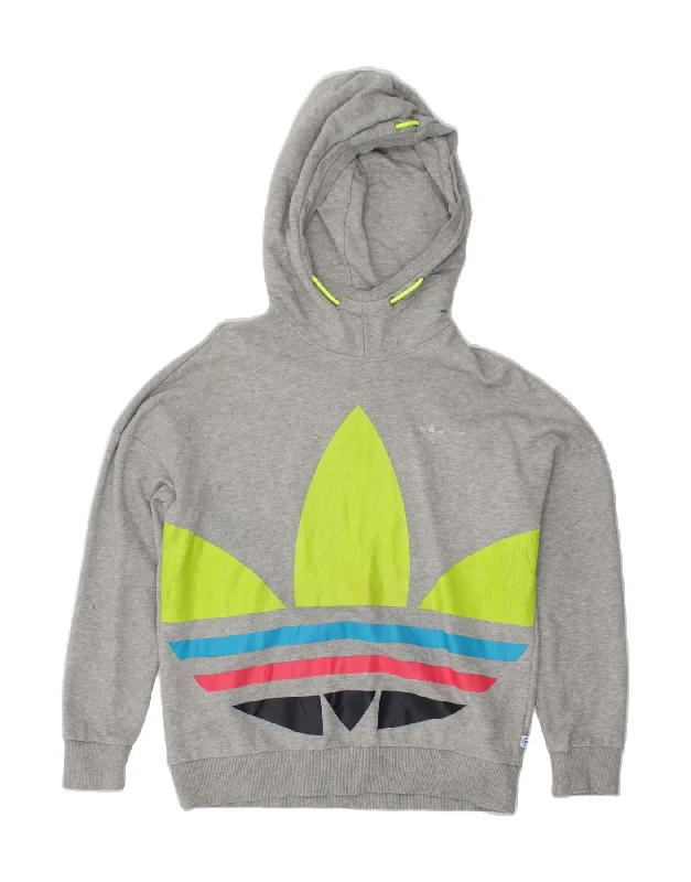 ADIDAS Womens Graphic Hoodie Jumper UK 12 Medium  Grey Cotton