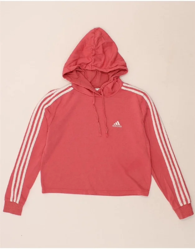 ADIDAS Womens Oversized Crop Hoodie Jumper UK 8/10 Small Pink Cotton