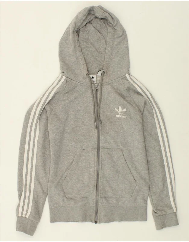 ADIDAS Womens Zip Hoodie Sweater UK 10 Small Grey Cotton