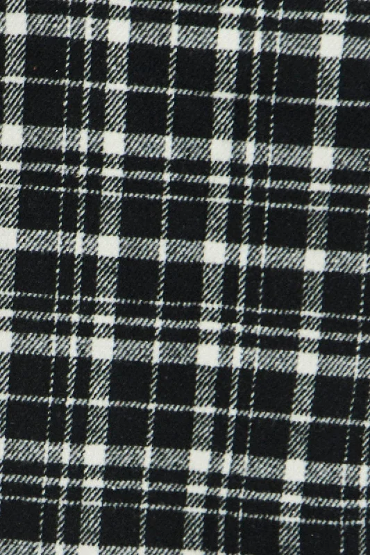 Black Check Crop Shacket Long Sleeve Collared Fleece