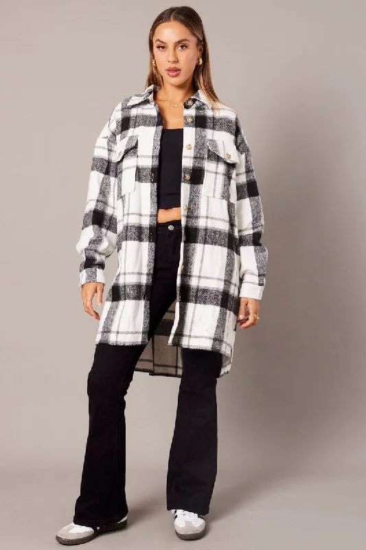 Black Check Long Shacket Long Sleeve