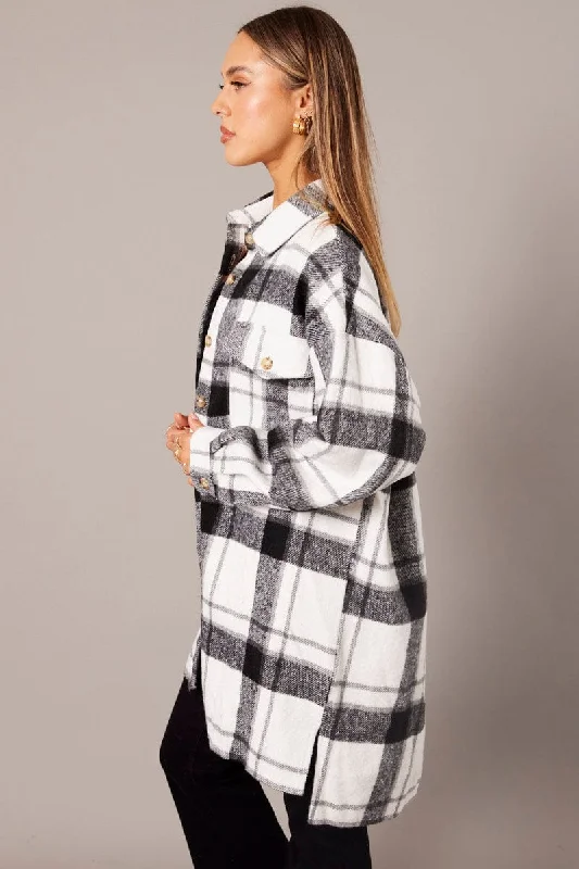 Black Check Long Shacket Long Sleeve