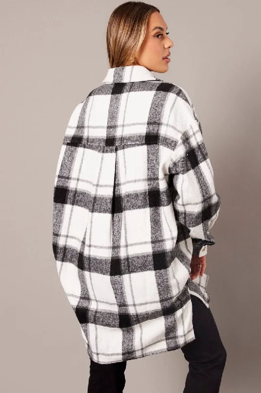 Black Check Long Shacket Long Sleeve