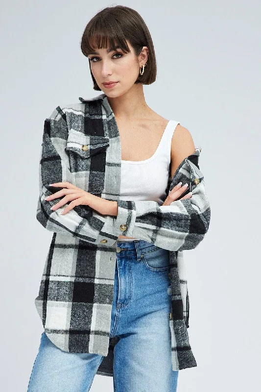 Black Check Oversized Shacket Long Sleeve