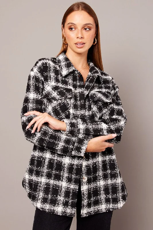 Black Check Relaxed Shirt Long Sleeve Shacket