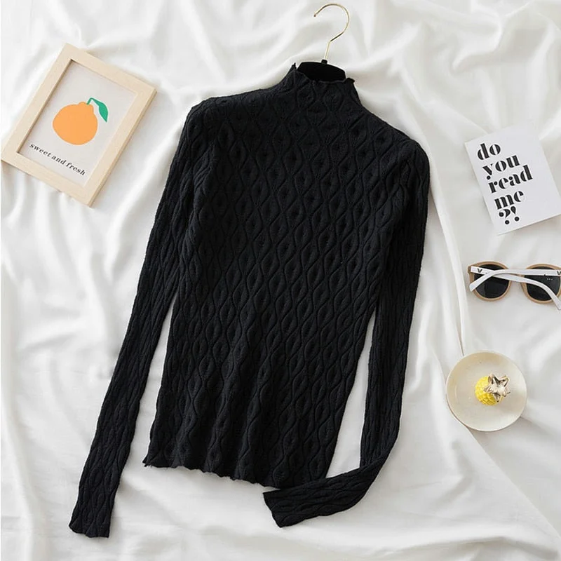 Cashmere Turtleneck Women Sweaters Autumn Winter Warm Pullover Slim Tops Knitted Sweater Jumper Soft Pull Female