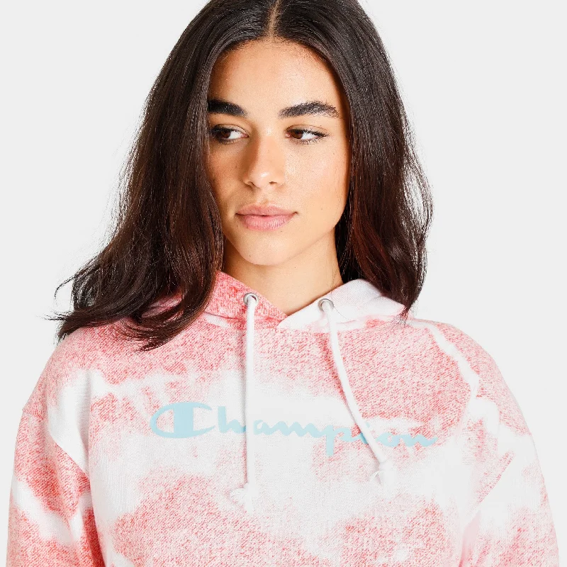 Champion Women’s Reverse Tie-Dye Fleece Pullover Hoodie Tie Dye Overflow White / Poppy Orange