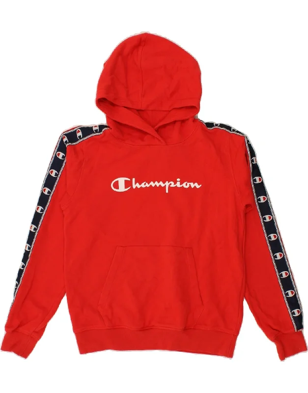 CHAMPION Womens Oversized Graphic Hoodie Jumper UK 10 Small Red Cotton