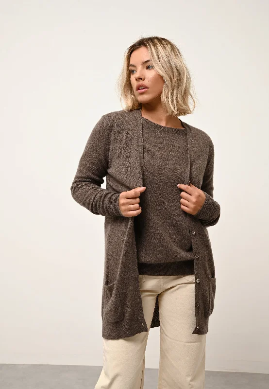 CHELSEA cardigan col v taupe chiné