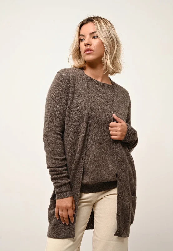 CHELSEA cardigan col v taupe chiné