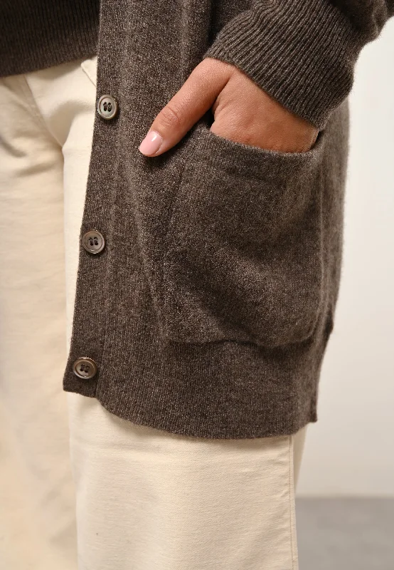 CHELSEA cardigan col v taupe chiné