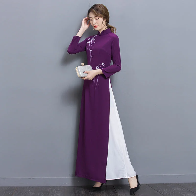 Chinese style women's temperament improved cheongsam long retro dress tea service