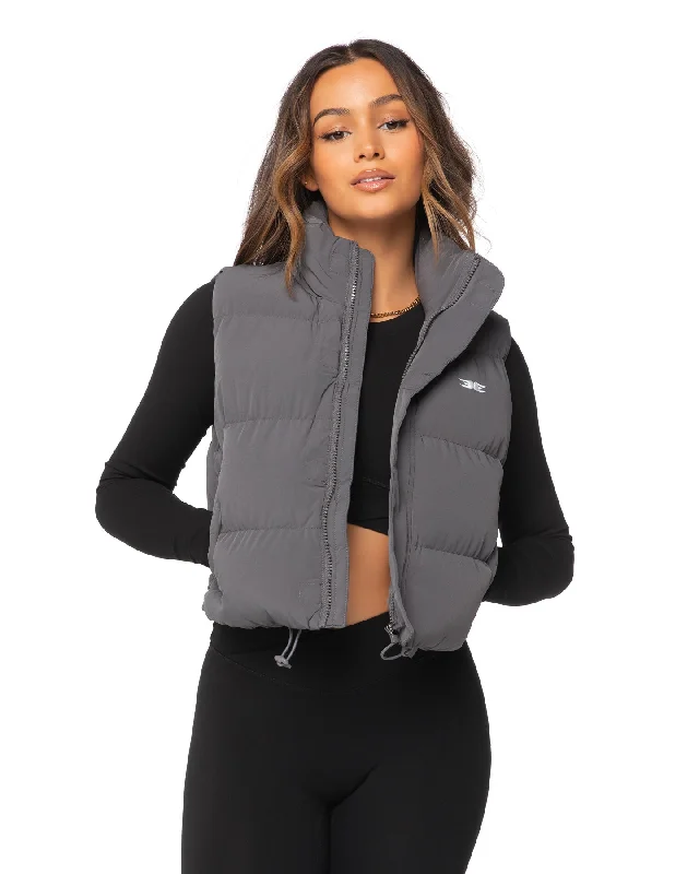 Cropped Puffer Vest - Grey