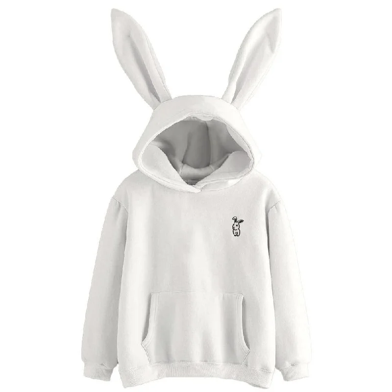 Bunny Rabbit Ear Hooded Sweatshirt Cute Women's Hoodie Pullover Cosplay Top