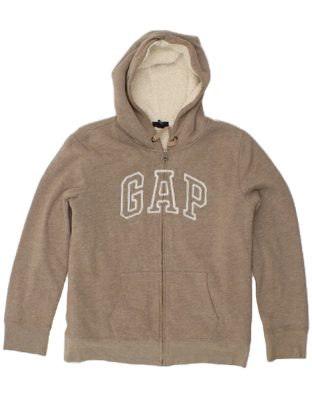 GAP Womens Graphic Zip Hoodie Sweater UK 14 Large Grey Cotton