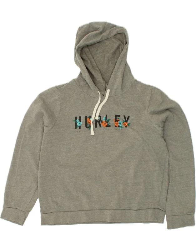 HURLEY Womens Graphic Hoodie Jumper UK 18 XL Grey Cotton