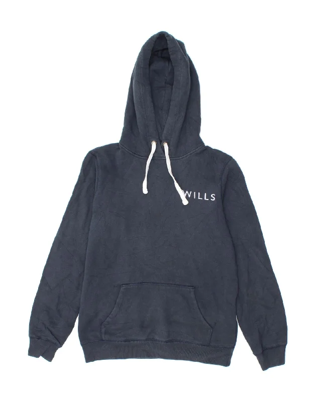 JACK WILLS Womens Graphic Hoodie Jumper UK 8 Small Navy Blue Cotton