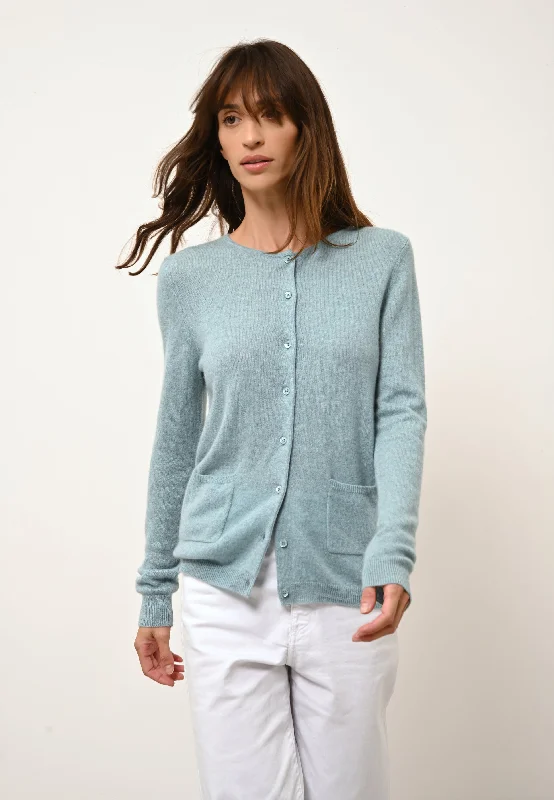 KATHARINE cardigan col rond aqua chiné