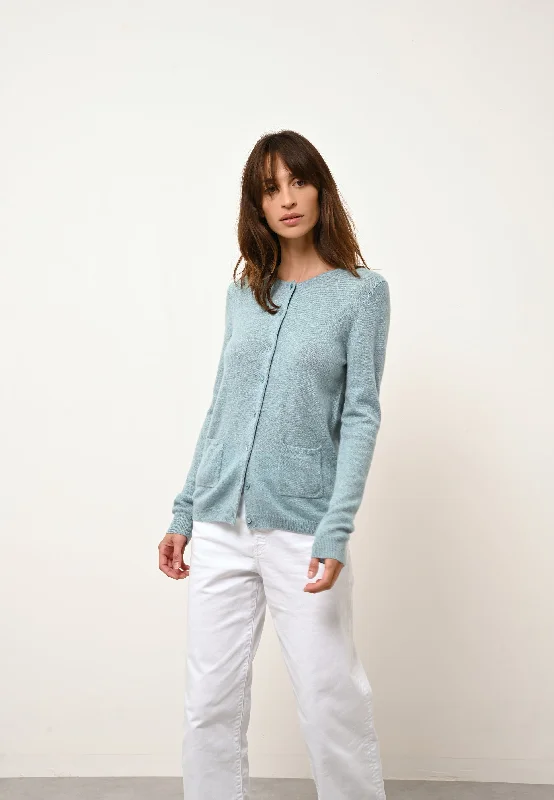 KATHARINE cardigan col rond aqua chiné