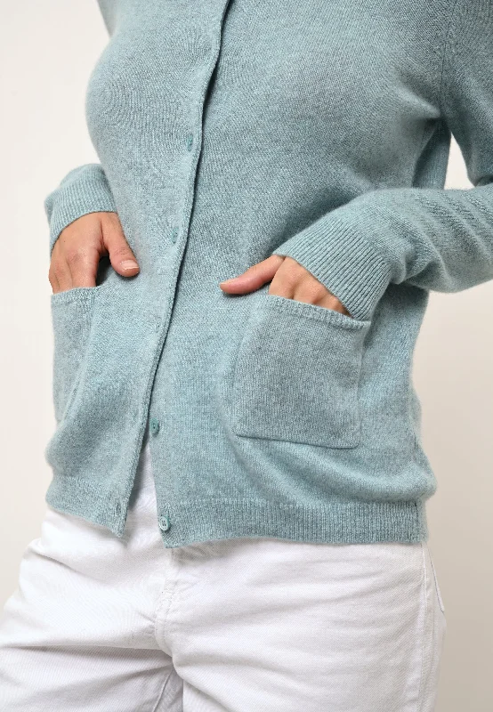 KATHARINE cardigan col rond aqua chiné