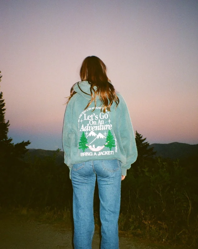 ""Let's Go On An Adventure"" Oversized Lux Hoodie in Pine Green