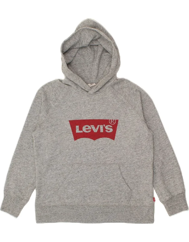 LEVI'S Womens Graphic Hoodie Jumper UK 6 XS Grey Cotton