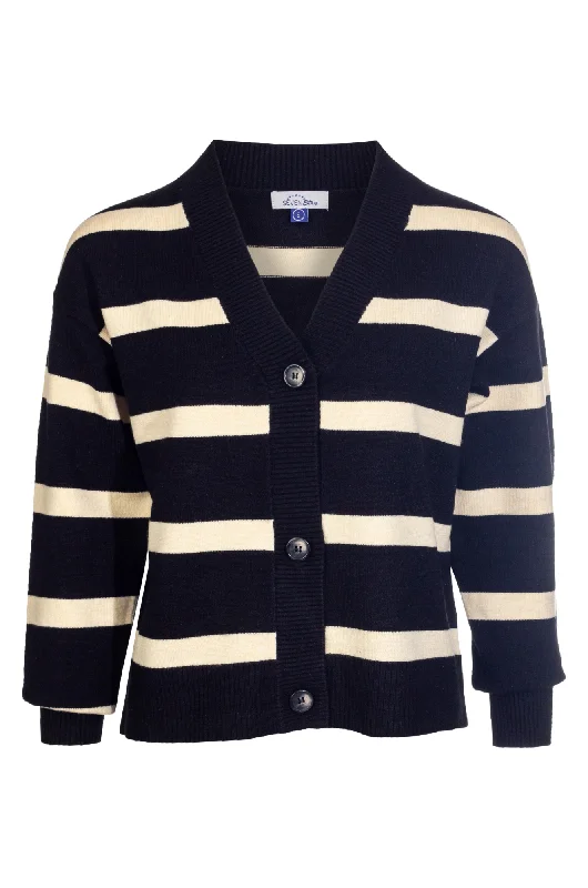 Luxe Knitwear Stripe Cardigan | Black/Almond Marle | 7334ZZ