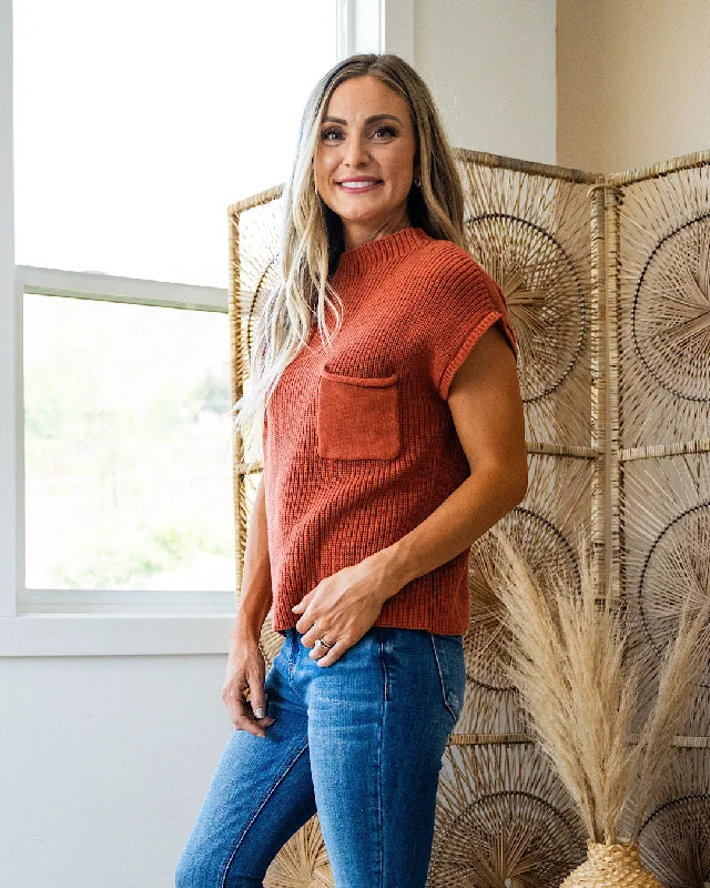 NEW!  Caroline Short Sleeve Pocket Sweater - Rust