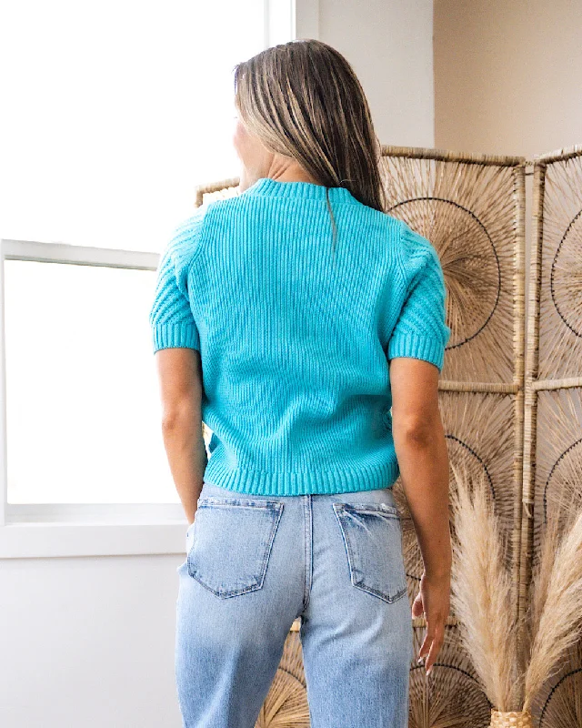 Valerie Textured Short Sleeve Sweater - Turquoise