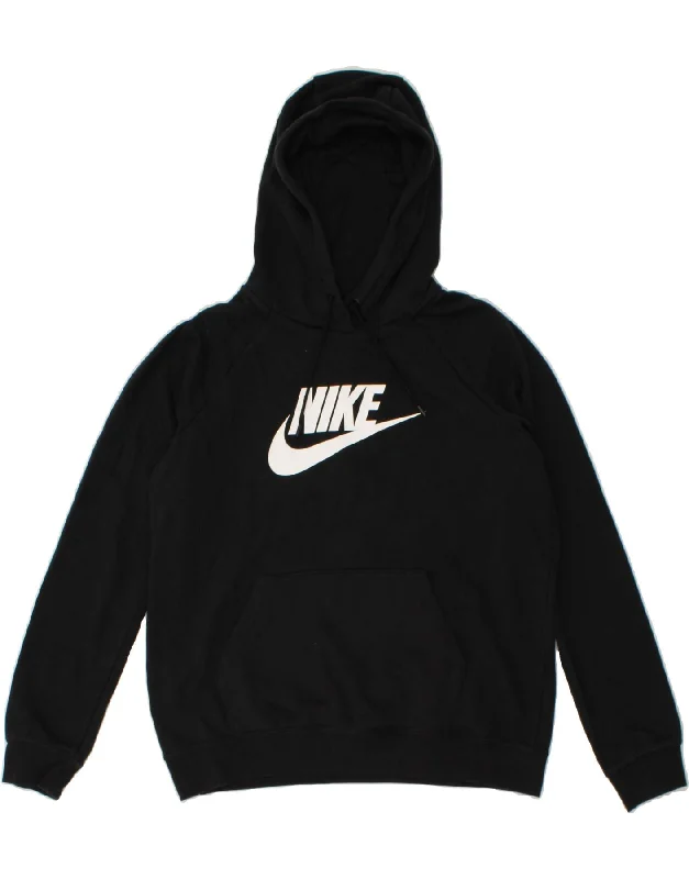 NIKE Womens Graphic Hoodie Jumper UK 16 Large Black Cotton